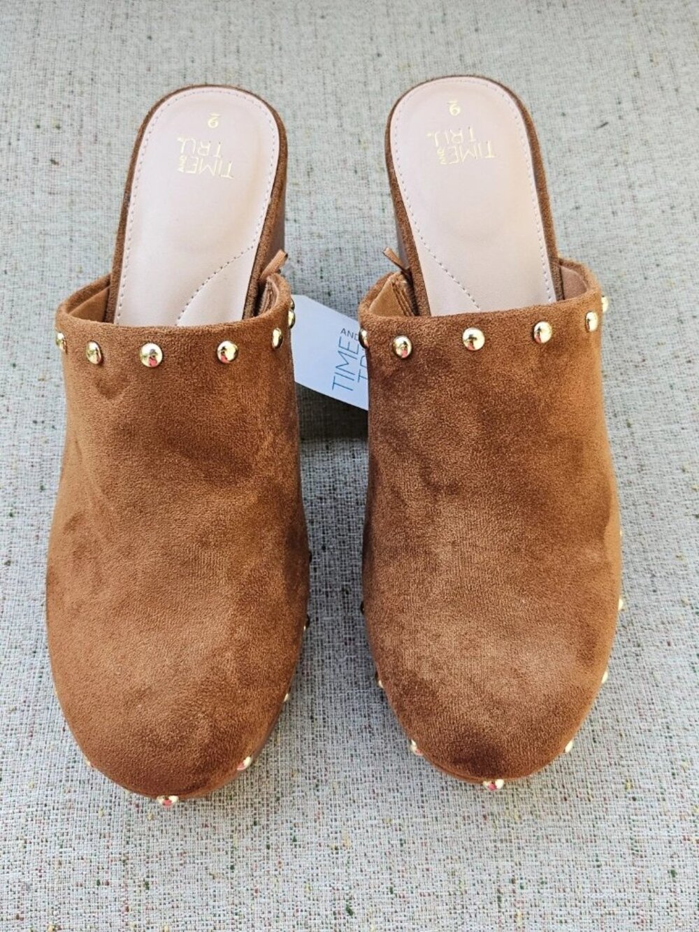 Time and Tru Women Mule Sandal Brown Fabric Suede Upper Silp On Shoes Size - Picture 3 of 11